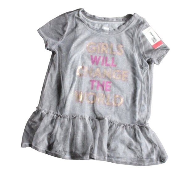 Epic Threads Girls Layered Short Sleeve Shirt-Girl Power-Gray-Medium-NWT - Picture 1 of 4